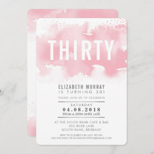 30E verjaardag STYLISH INVITE waterverf wazig roze Kaart