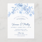 30e Verjaardag Surprise Party Dusty Blue Floral Uitnodiging Briefkaart (Voorkant)