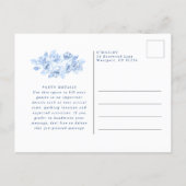 30e Verjaardag Surprise Party Dusty Blue Floral Uitnodiging Briefkaart (Achterkant)