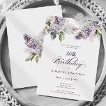 30e Verjaardag Surprise Party Paarse Lila Bloem Kaart<br><div class="desc">Zachte waterverf paarse lilacs creëer een  lente 30e verjaardagsuitnodiging. De kalligrafie voegt een elegante esthetiek toe. Deze verjaardagsuitnodiging is beschikbaar in zowel traditionele cardstock als een downloadbare versie.</div>