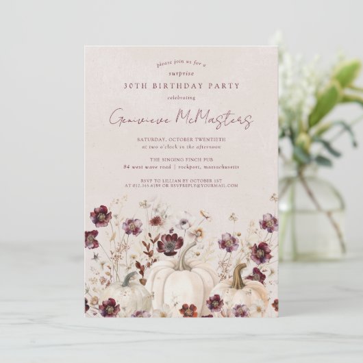 30e verjaardag Surprise Party Pompoen Wildflower Kaart (Staand voorkant)