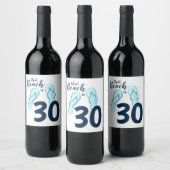 30e verjaardag Teenslippers Beach Party Wijn Etiket (Flessen)