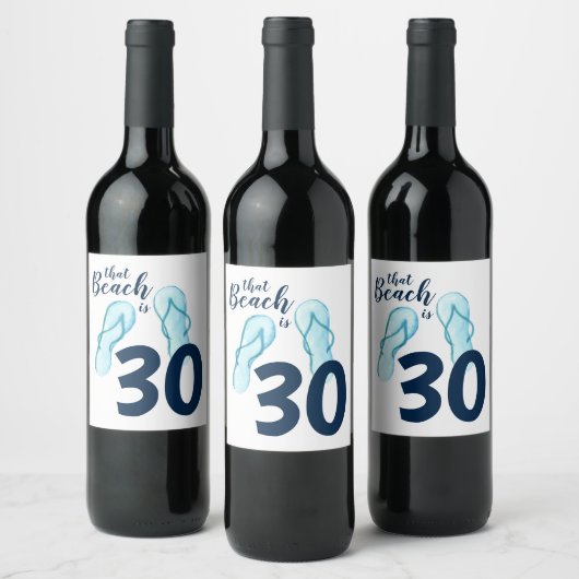 30e verjaardag Teenslippers Beach Party Wijn Etiket (Flessen)