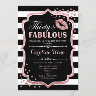 30e Verjaardag - Thirty Fabulous Black Roos Gold Kaart