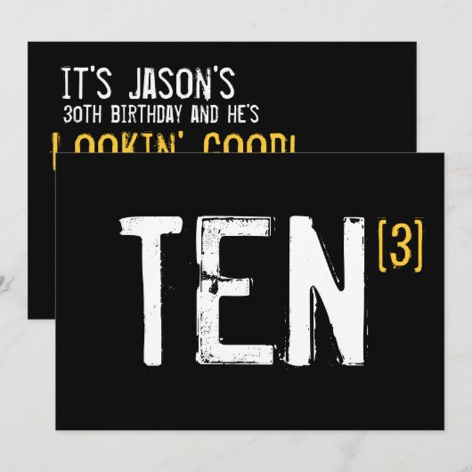 30e verjaardag - Tien x3 Uitnodiging (Voorkant / Achterkant)