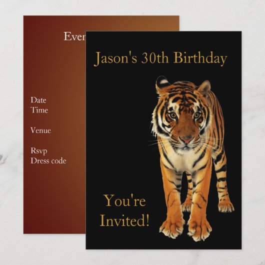 30e verjaardag tijger op zwart kaart (Voorkant / Achterkant)