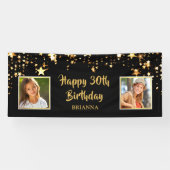 30e verjaardag toen & nu foto's zwart gouden sterr spandoek (Horizontaal)