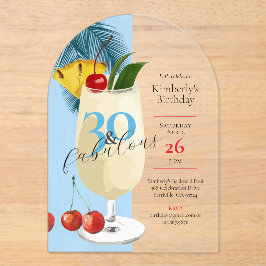 30e verjaardag Tropical Blue Pina Colada Cocktail Acryl Uitnodigingen