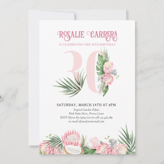 30e verjaardag Tropisch roze protheegetal 30 Kaart (Voorkant)