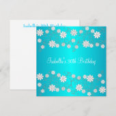 30e Verjaardag Turquoise & Witte Bloemen Kaart (Voorkant / Achterkant)