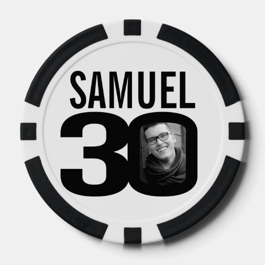 30e verjaardag twee aangepaste foto's zwart-wit poker chips (Voorkant)