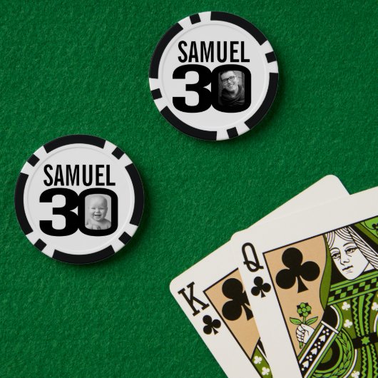 30e verjaardag twee aangepaste foto's zwart-wit poker chips (Pokertafel (Dubbel))