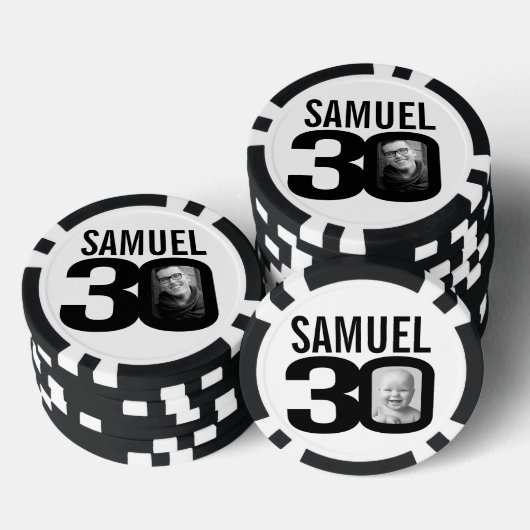 30e verjaardag twee aangepaste foto's zwart-wit poker chips (Opstapeling)
