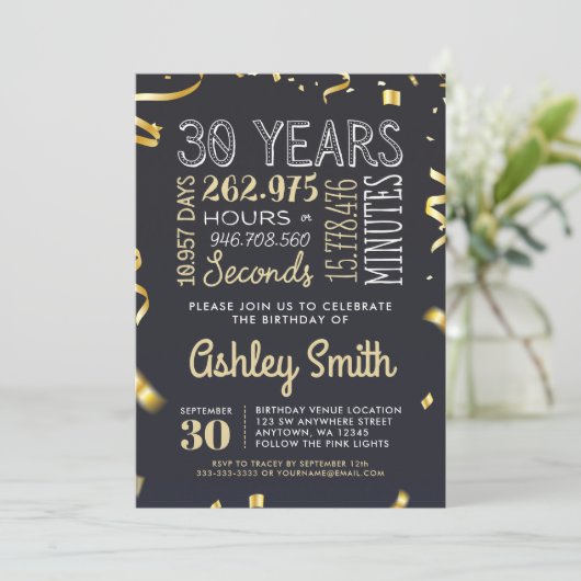 30e verjaardag uitnodiging - 30 uur seconden (Staand voorkant)
