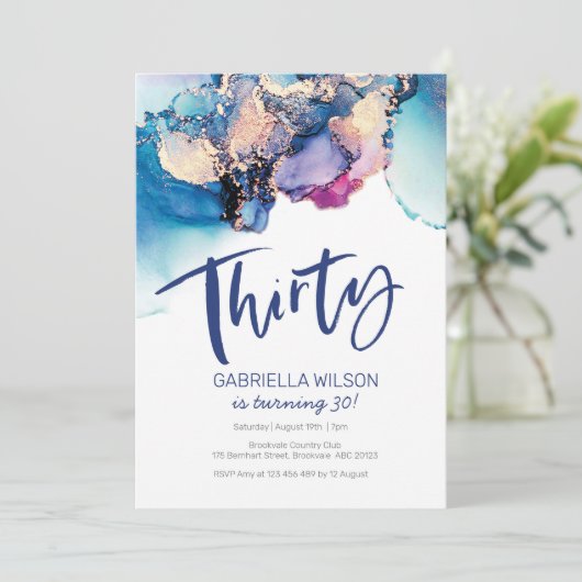 30e verjaardag Uitnodiging blauwe Abstracte Waterv (Staand voorkant)