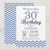 30e verjaardag Uitnodiging Blauwe Chevron (Voorkant / Achterkant)