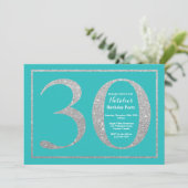 30e verjaardag Uitnodiging Blauwgroen en Zilver Gl (Staand voorkant)