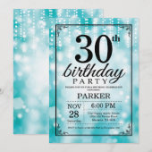 30e verjaardag Uitnodiging Blauwgroen Glitter (Voorkant / Achterkant)