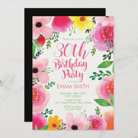 30e verjaardag uitnodiging. Bloemendag. Dames Kaart (Voorkant / Achterkant)
