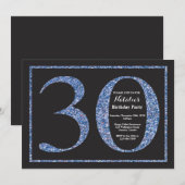 30e verjaardag uitnodiging Blue Glitter schoolbord (Voorkant / Achterkant)
