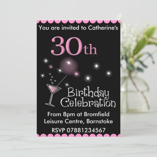 30e verjaardag uitnodiging - cocktail Glass (Staand voorkant)
