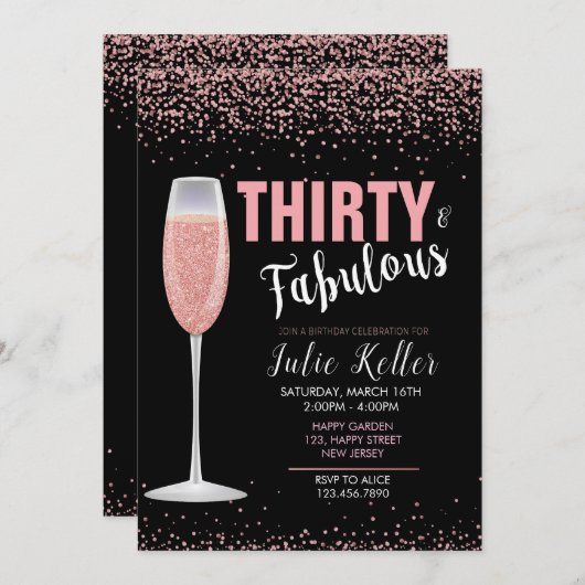 30e verjaardag uitnodiging. Confetti uitnodigen. W Kaart (Voorkant / Achterkant)