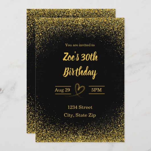 30e verjaardag uitnodiging - Dertig in goud | Mode (Voorkant / Achterkant)