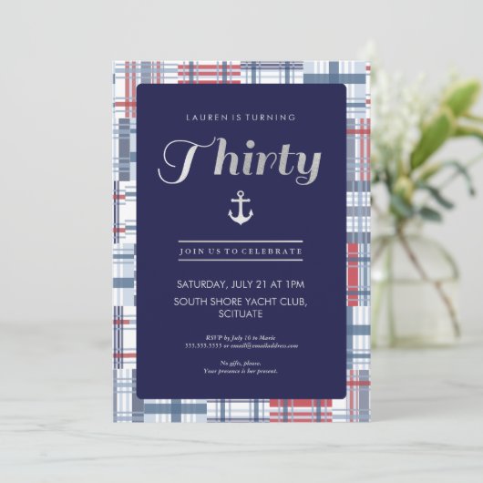 30e verjaardag uitnodiging - Dertig, nautische zom (Staand voorkant)