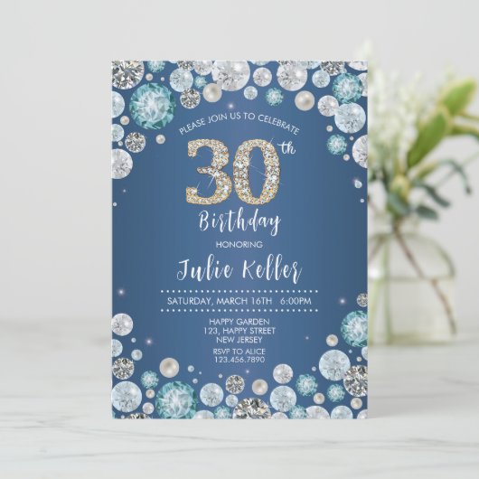 30e verjaardag uitnodiging. Elegante diamant uitno Kaart (Staand voorkant)