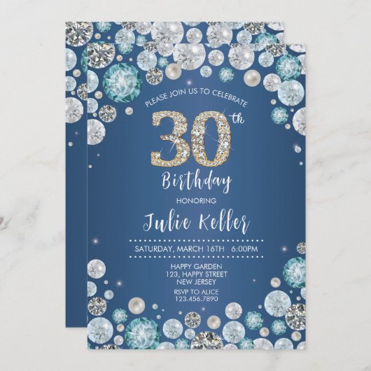 30e verjaardag uitnodiging. Elegante diamant uitno Kaart (Voorkant / Achterkant)