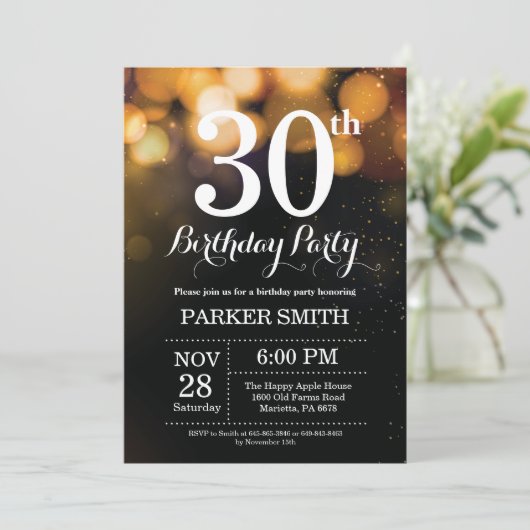 30e verjaardag uitnodiging Gold Glitter (Staand voorkant)