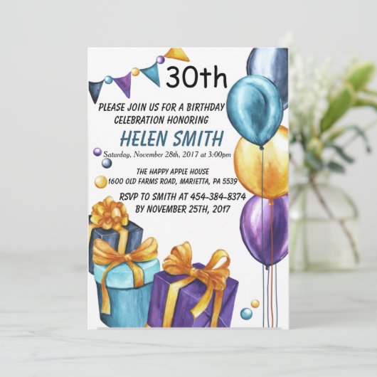 30e verjaardag uitnodiging Gold Glitter (Staand voorkant)