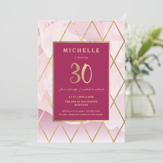 30e verjaardag uitnodiging - goud, elegant, trendy (Staand voorkant)
