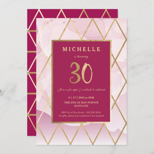 30e verjaardag uitnodiging - goud, elegant, trendy (Voorkant / Achterkant)