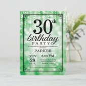 30e verjaardag uitnodiging Green Glitter (Staand voorkant)