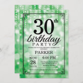 30e verjaardag uitnodiging Green Glitter (Voorkant / Achterkant)