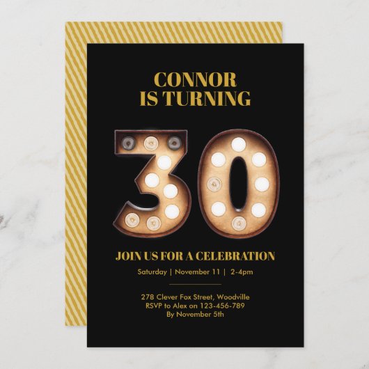 30e verjaardag uitnodiging heldere lichten (Voorkant / Achterkant)