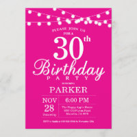 30e verjaardag uitnodiging Hot Pink