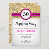 30e verjaardag uitnodiging - Hot Pink White Gold (Voorkant / Achterkant)