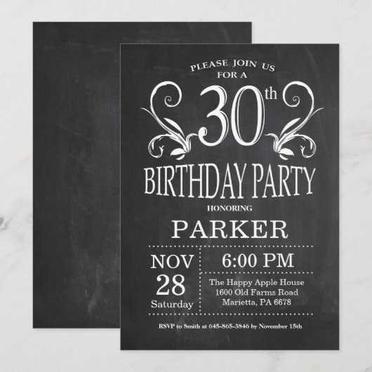 30e verjaardag Uitnodiging karton (Voorkant / Achterkant)