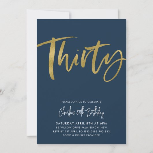 30e verjaardag Uitnodiging Mannen marine Gold Dert (Voorkant)