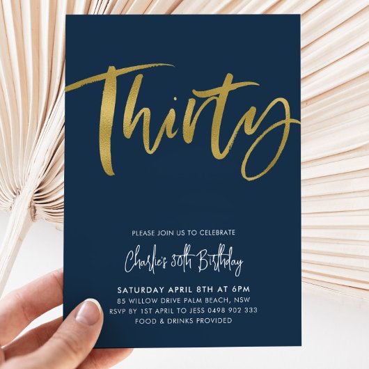 30e verjaardag Uitnodiging Mannen marine Gold Dert