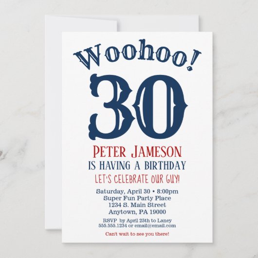 30e verjaardag Uitnodiging Mannen marineblauw (Voorkant)