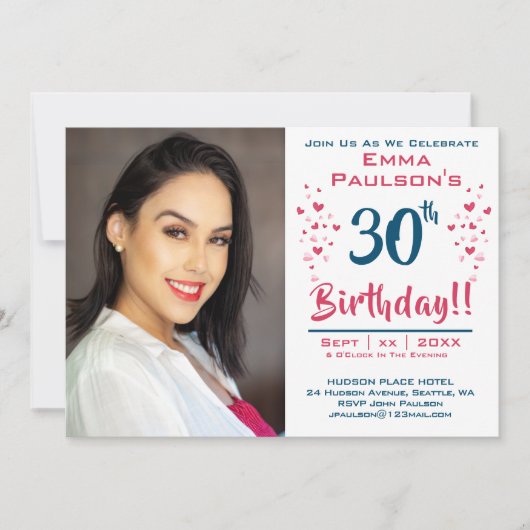 30e verjaardag uitnodiging met foto (Voorkant)
