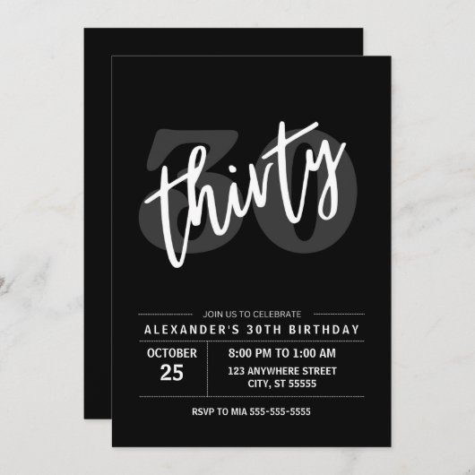 30E VERJAARDAG UITNODIGING MODERN DIRTY THIRTY (Voorkant / Achterkant)