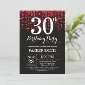 30e verjaardag uitnodiging Red Glitter (Staand voorkant)