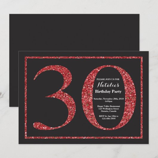 30e verjaardag uitnodiging rode glitter schoolbord (Voorkant / Achterkant)