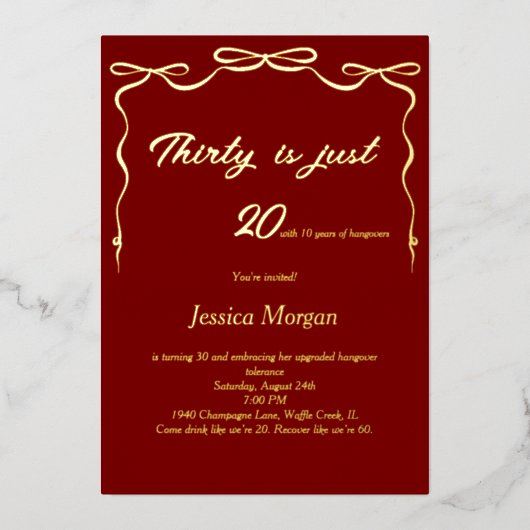 30e verjaardag uitnodiging rood en goud bewerkbare (Voorkant)