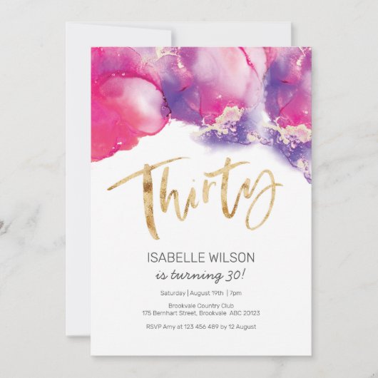 30e Verjaardag Uitnodiging roze Abstracte Waterver (Voorkant)