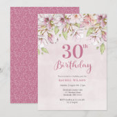 30e verjaardag uitnodiging roze bloemetje (Voorkant / Achterkant)
